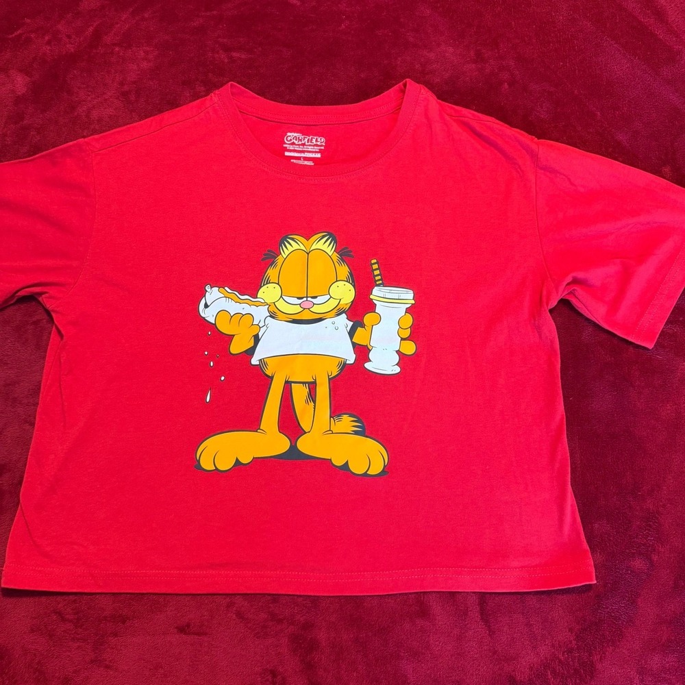 Nickelodeon Garfield Red Graphic T-Shirt Large Freeze Hot Dog Milkshake Tee